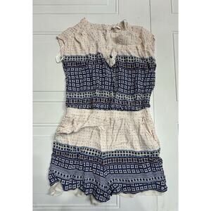 Anthropologie Skies Are Blue Romper Women’s Size 8 Shorts Ivory Pink Blue Shapes